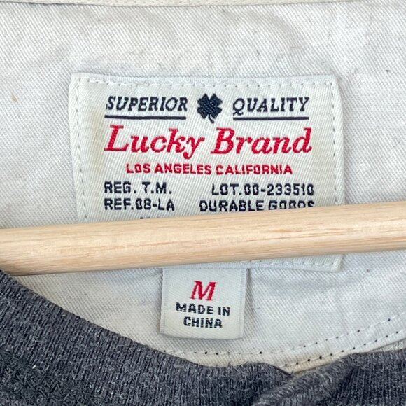 Lucky Brand Henley Long Sleeve Grey Thick Cotton Medium - Picture 3 of 8
